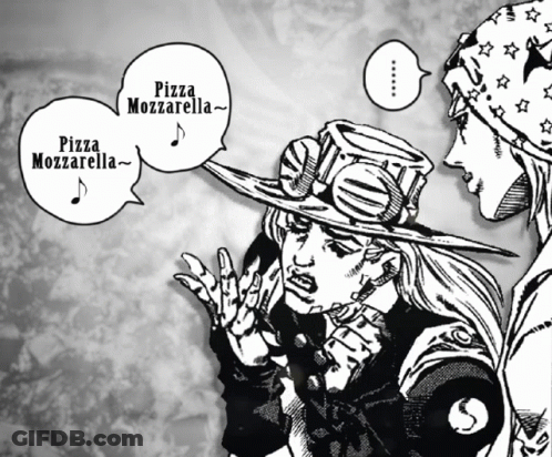 A Black And White Drawing Of A Man And A Woman Talking About Pizza Mozzarella GIF