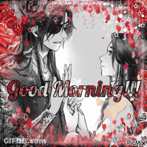 A Black And White Drawing Of A Man And A Woman With The Words Good Morning GIF