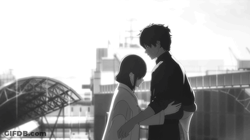 A Black And White Drawing Of A Man And Woman Hugging Each Other GIF