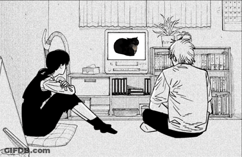 A Black And White Drawing Of A Man And Woman Sitting In Front Of A Tv GIF