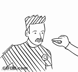 A Black And White Drawing Of A Man Getting His Nose Shaved GIF