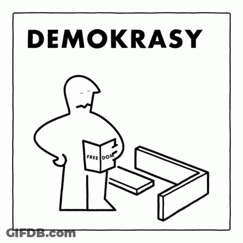 A Black And White Drawing Of A Man Holding A Book That Says Freedom GIF