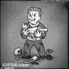 A Black And White Drawing Of A Man Holding A Skull And A Piece Of Paper . GIF
