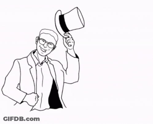A Black And White Drawing Of A Man Holding A Top Hat With The Words I Will Stop Drinking GIF
