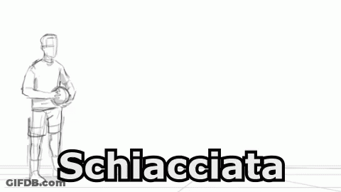 A Black And White Drawing Of A Man Holding A Volleyball With The Word Schiacciata In The Background . GIF