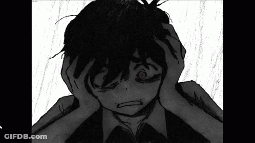 A Black And White Drawing Of A Man Holding His Head GIF