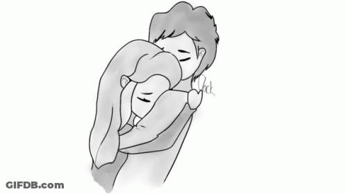 A Black And White Drawing Of A Man Hugging A Woman GIF
