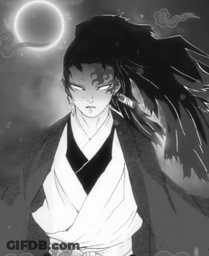 A Black And White Drawing Of A Man In A Kimono GIF