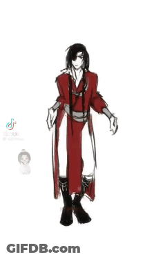 A Black And White Drawing Of A Man In A Red Coat . GIF
