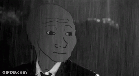 A Black And White Drawing Of A Man In A Suit And Tie Looking Out A Window In The Rain . GIF