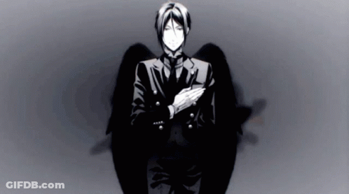 A Black And White Drawing Of A Man In A Suit With Wings GIF