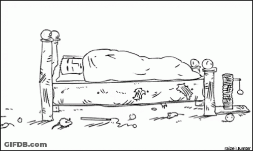 A Black And White Drawing Of A Man Laying On A Bed GIF