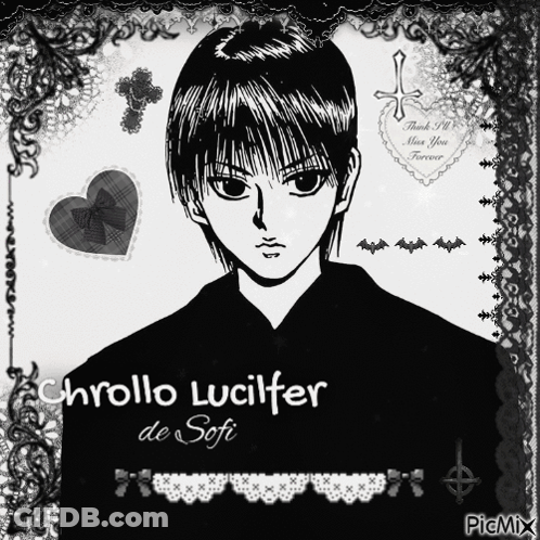 A Black And White Drawing Of A Man Named Chrollo Lucifer De Sofi GIF