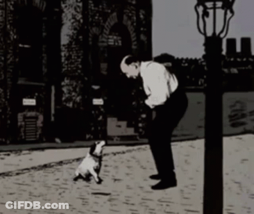 A Black And White Drawing Of A Man Petting A Dog GIF