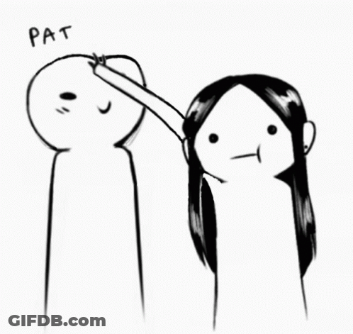 A Black And White Drawing Of A Man Pointing At A Woman 'S Face With The Word Pat Written On It . GIF