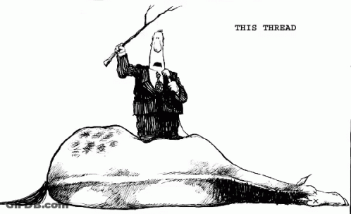 A Black And White Drawing Of A Man Riding On The Back Of A Dead Horse With The Caption This Thread GIF