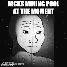 A Black And White Drawing Of A Man 'S Face With A Caption That Says Jacks Mining Pool At The Moment GIF
