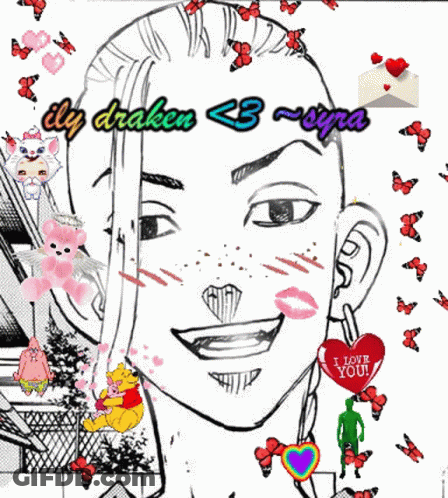 A Black And White Drawing Of A Man 'S Face With A Heart That Says I Love You . GIF