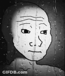 A Black And White Drawing Of A Man 'S Face With A Sad Expression GIF