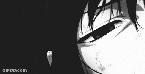 A Black And White Drawing Of A Man 'S Face With A Tear Coming Out Of His Eye GIF