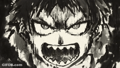 A Black And White Drawing Of A Man 'S Face With An Angry Look On His Face GIF