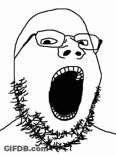 A Black And White Drawing Of A Man 'S Face With Glasses And A Beard . GIF