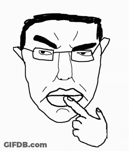 A Black And White Drawing Of A Man 'S Face With His Finger In His Mouth GIF