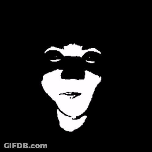 A Black And White Drawing Of A Man 'S Face With His Mouth Open GIF