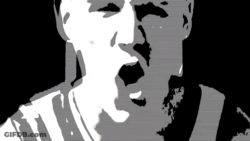 A Black And White Drawing Of A Man 'S Face With His Mouth Open GIF