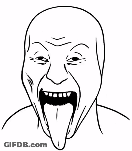 A Black And White Drawing Of A Man 'S Face With His Tongue Hanging Out . GIF