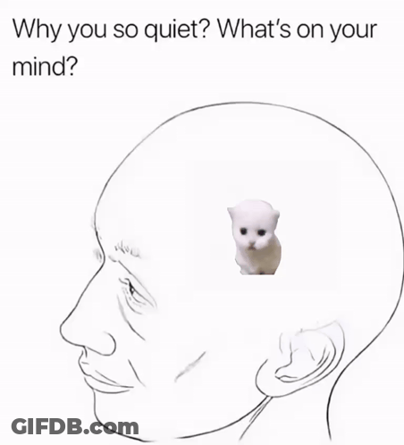 A Black And White Drawing Of A Man 'S Head With A Small White Cat In The Middle GIF