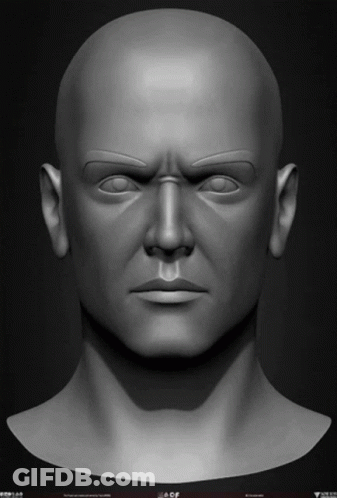 A Black And White Drawing Of A Man 'S Head With The Letters Acf On The Bottom GIF