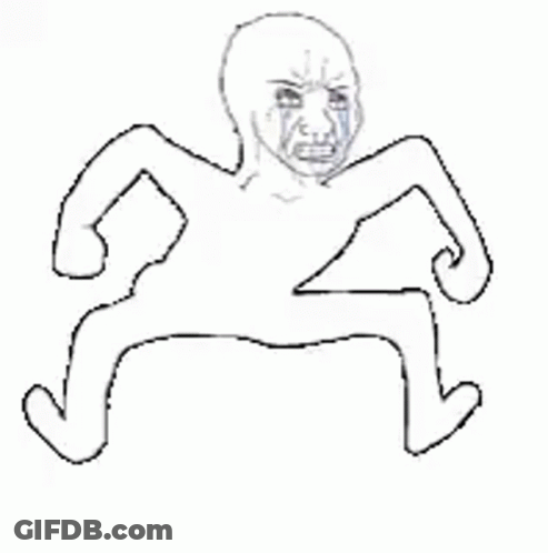 A Black And White Drawing Of A Man Sitting Down With His Fist In His Hand . GIF
