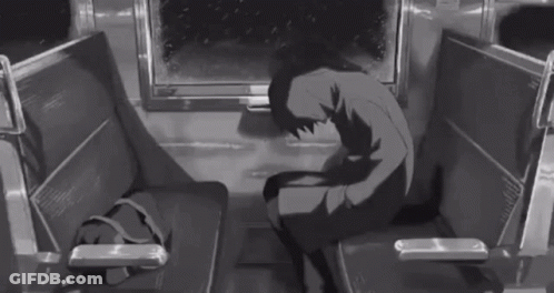 A Black And White Drawing Of A Man Sitting On A Bench GIF