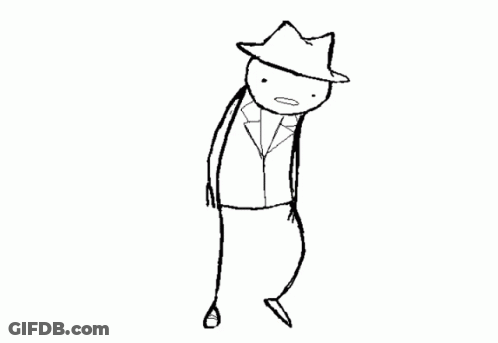A Black And White Drawing Of A Man Wearing A Hat And Jacket . GIF