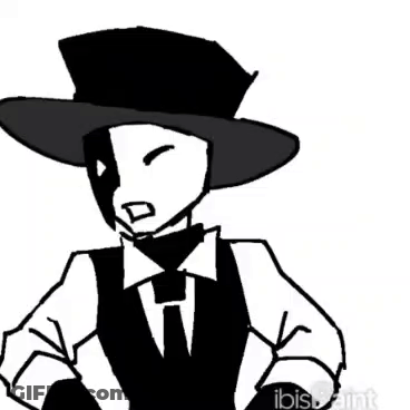 A Black And White Drawing Of A Man Wearing A Top Hat GIF