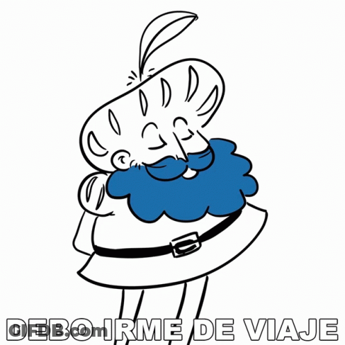 A Black And White Drawing Of A Man With A Beard And The Words " Debo Irme De Viaje " Below Him GIF