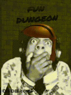 A Black And White Drawing Of A Man With A Helmet On And The Words Fwd Dungeon Written Above Him GIF