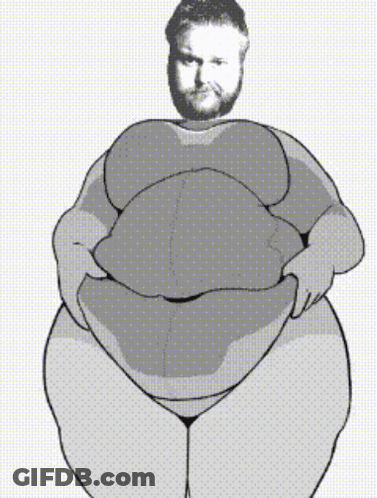 A Black And White Drawing Of A Man With A Large Belly . GIF