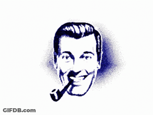 A Black And White Drawing Of A Man With A Mustache Smiling GIF