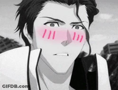 A Black And White Drawing Of A Man With A Pink Blush On His Cheeks . GIF