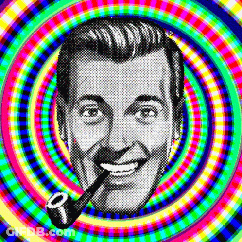A Black And White Drawing Of A Man With A Pipe GIF