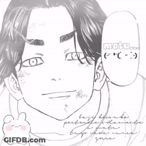 A Black And White Drawing Of A Man With A Speech Bubble That Says Matu GIF