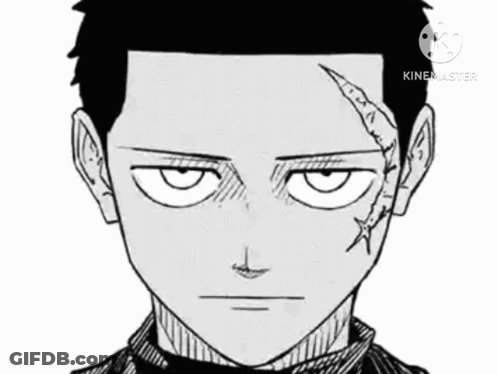 A Black And White Drawing Of A Man With A Stitch On His Face . GIF