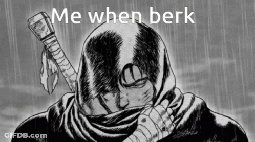 A Black And White Drawing Of A Man With A Sword Covering His Face And The Words Me When Berk GIF