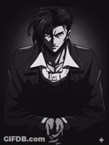 A Black And White Drawing Of A Man With A White Shirt GIF