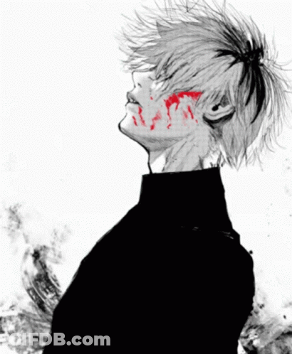 A Black And White Drawing Of A Man With Blood Coming Out Of His Face GIF
