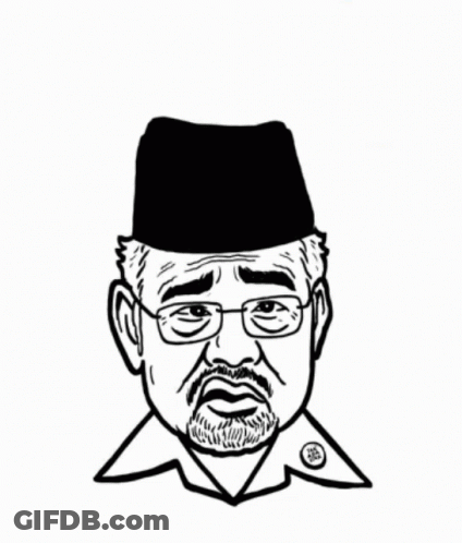 A Black And White Drawing Of A Man With Glasses And A Hat On Top Of His Head GIF
