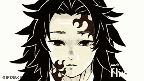 A Black And White Drawing Of A Man With Long Black Hair And A Tattoo On His Face . GIF