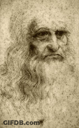 A Black And White Drawing Of A Man With Long Hair And Beard GIF